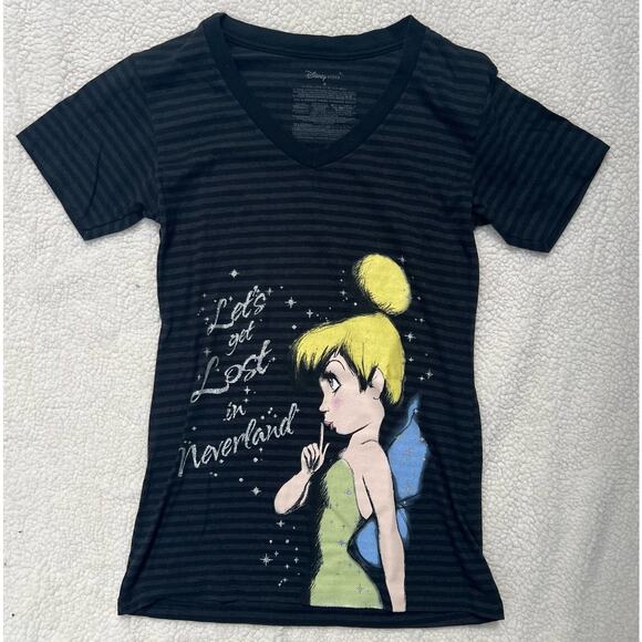 Disney Peter Pan Tinkerbell Striped Graphic T-Shirt Top Womens Size Medium - Picture 1 of 7